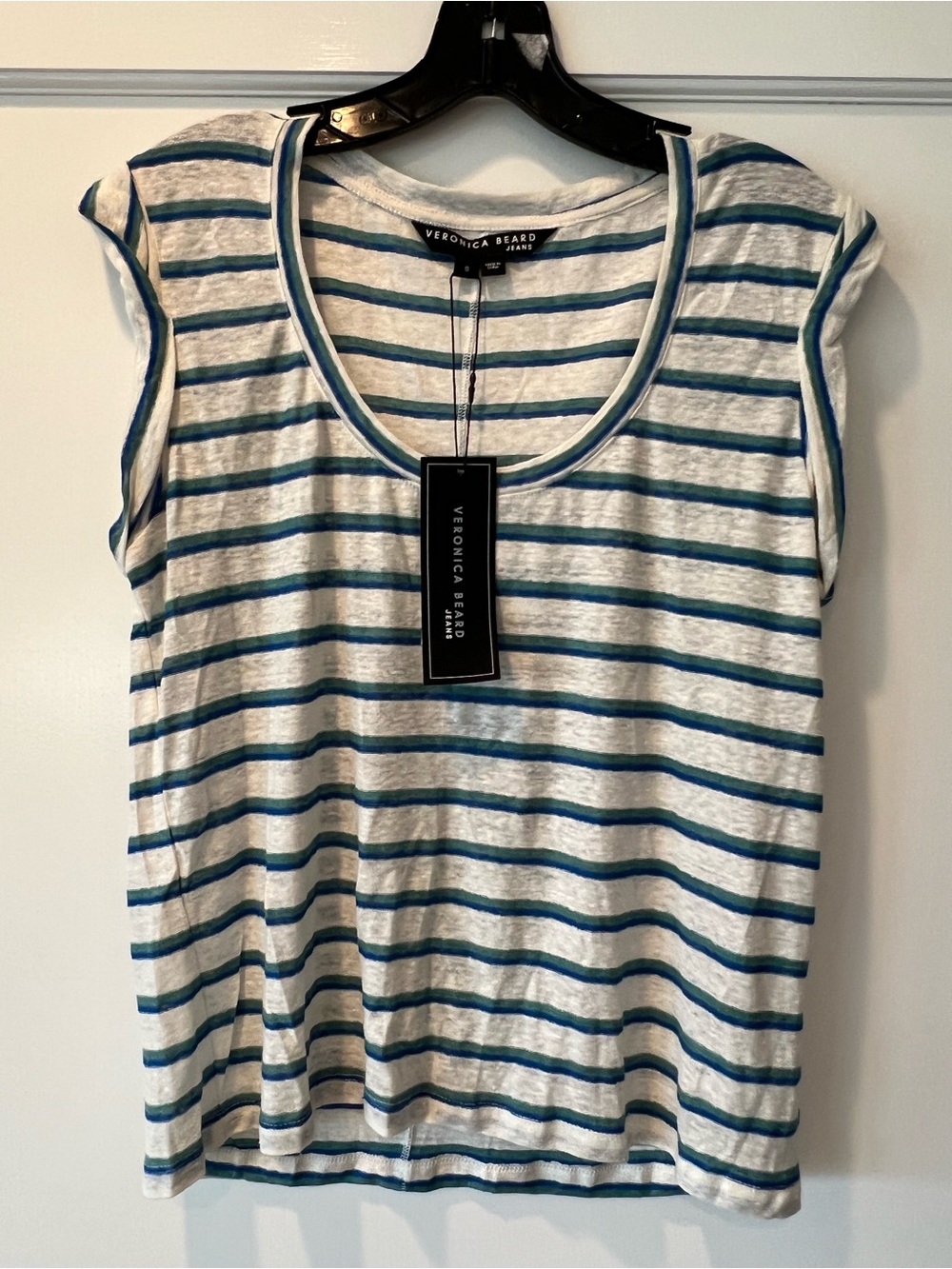 Veronica Beard Blue and White Striped Scoop Neck Tank